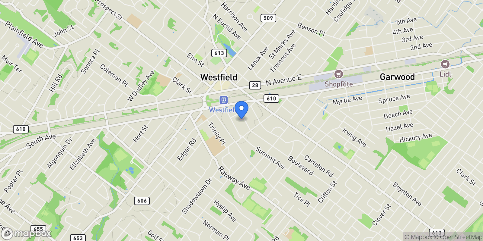 Map showing 522 Boulevard, Westfield, NJ 07090, Westfield, New Jersey, United States.
