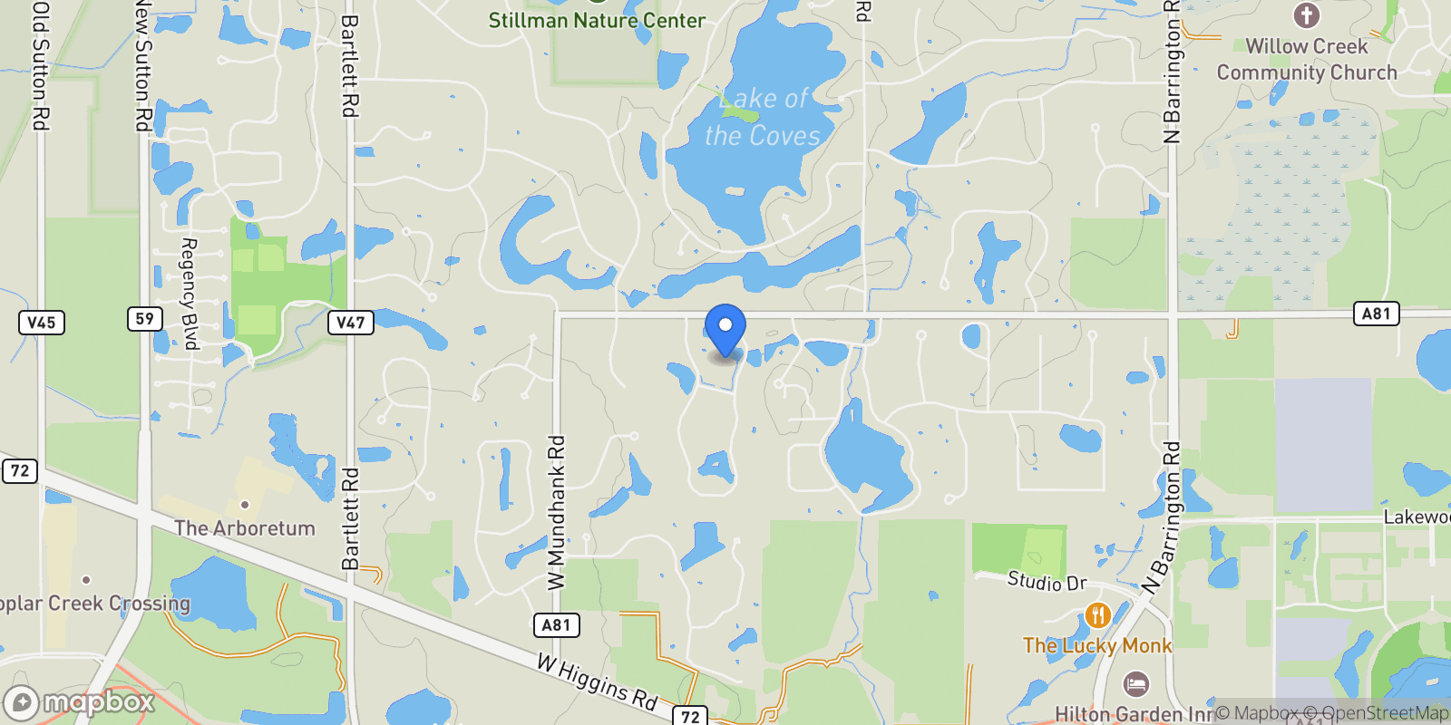 Map showing 45 Willow Bay Drive, South Barrington, IL, 60010, USA, Barrington Hills, Illinois, United States.