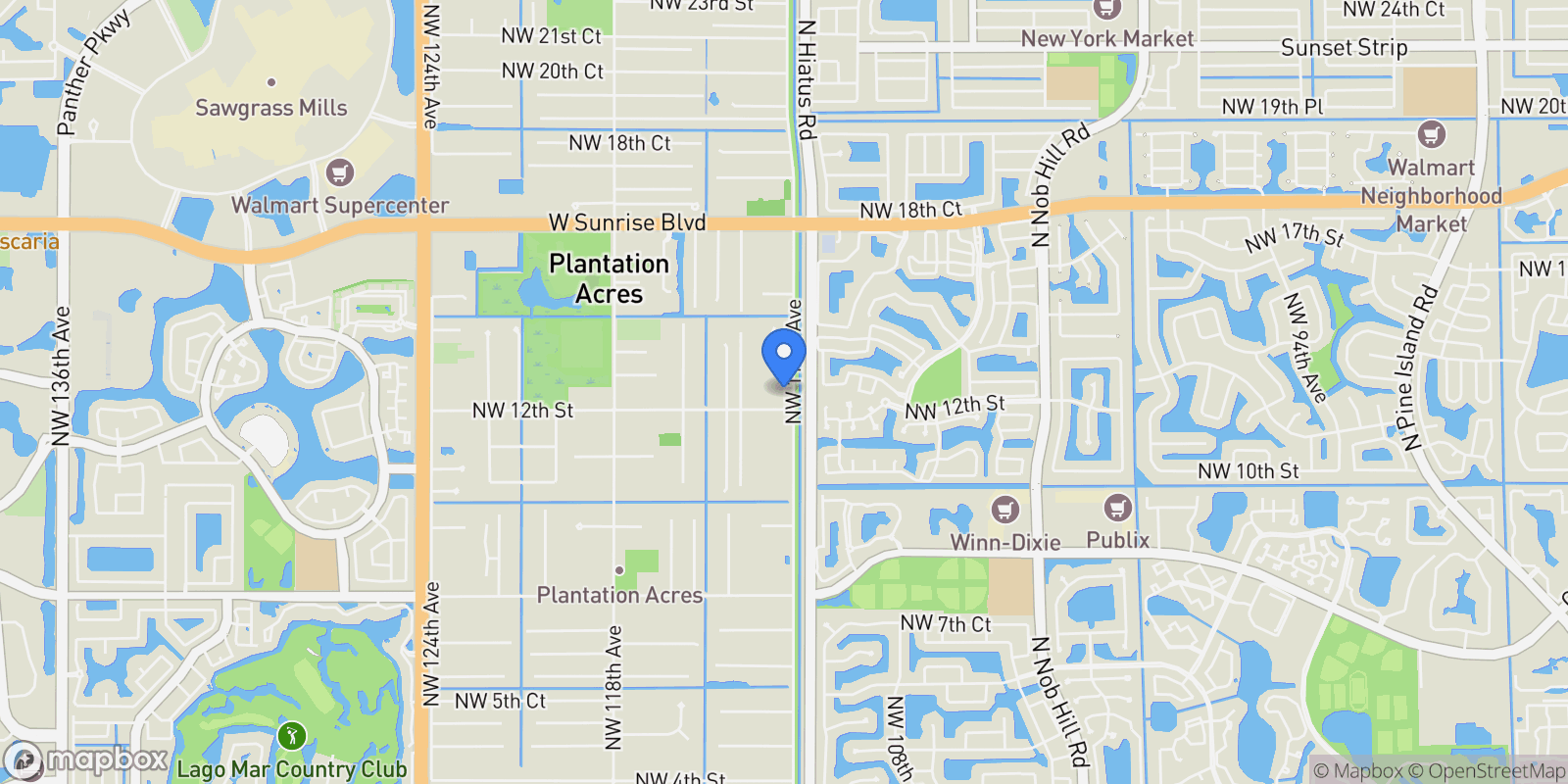 Map showing 1201 N Old Hiatus Rd, Plantation, Florida, United States.