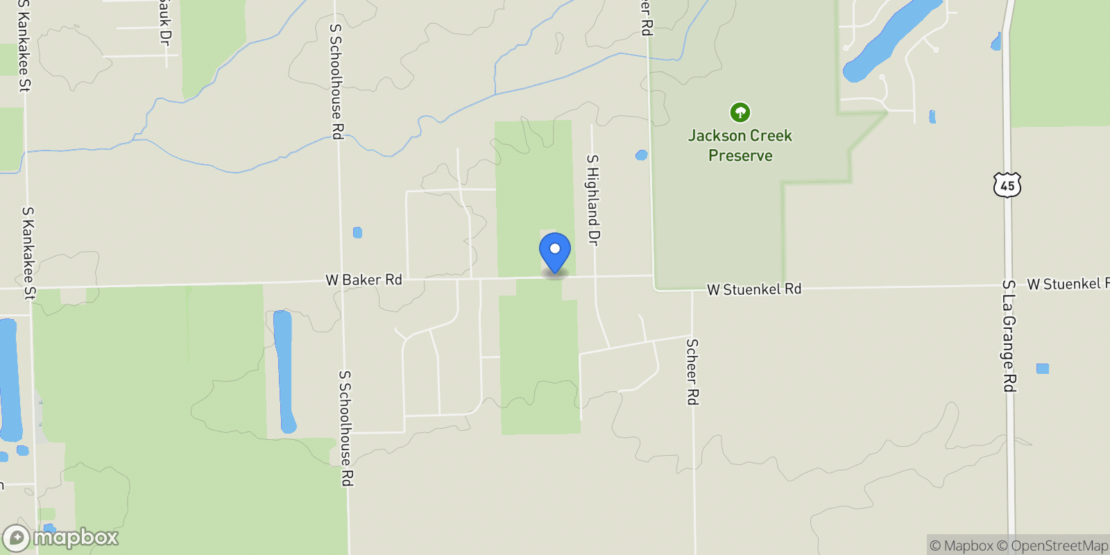 Map showing 000 W Baker Road, Manhattan, IL 60442, Peotone, Illinois, United States.