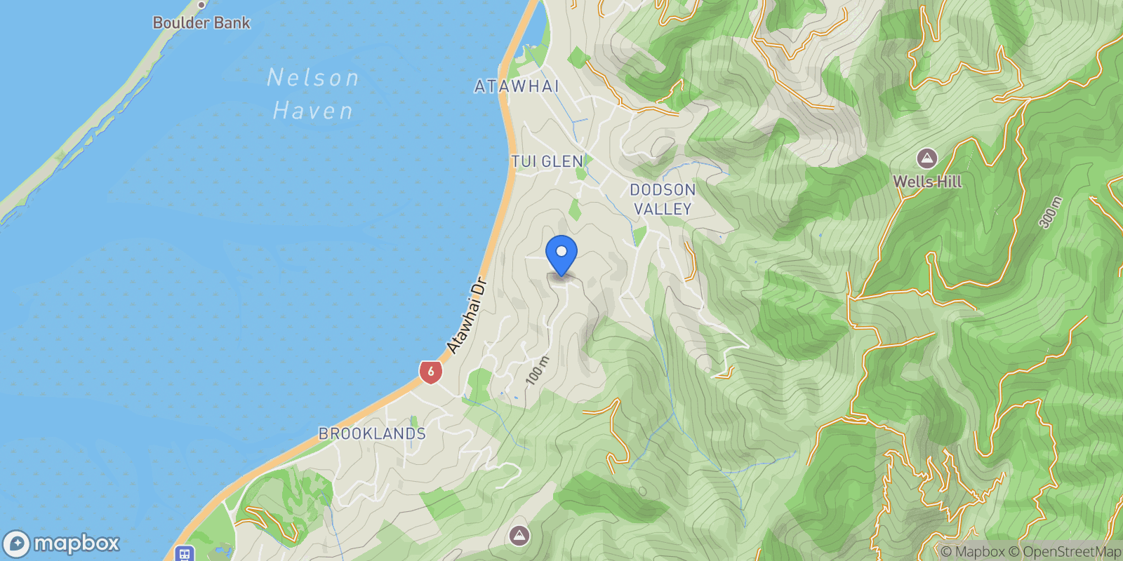 Map showing 1 Ocean Drive Atawhai , Nelson, NSN, Nelson, Nelson, New Zealand.