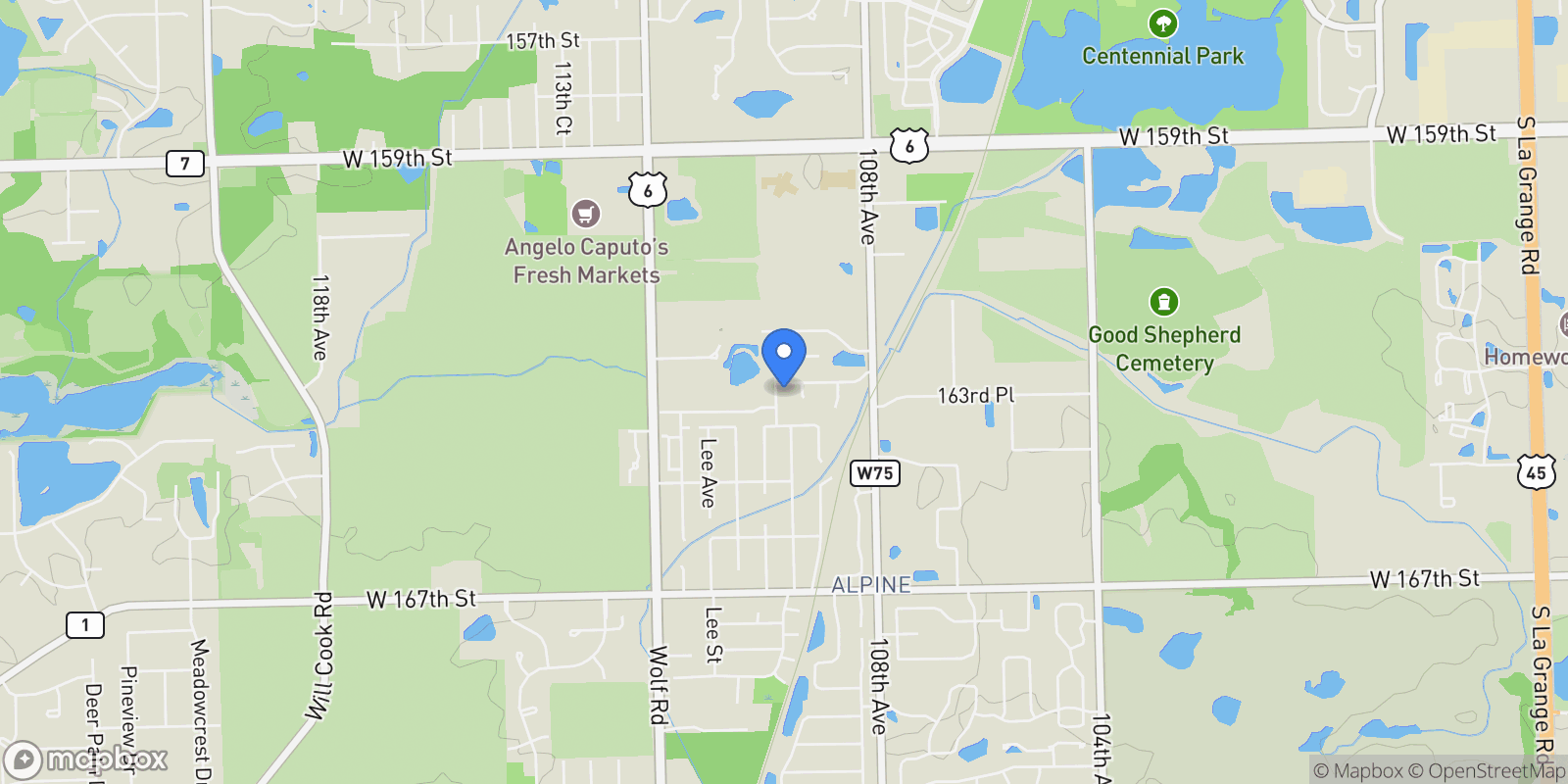 Map showing 16221 Kingsport Road, Orland Park, IL 60467, Orland Park, Illinois, United States.