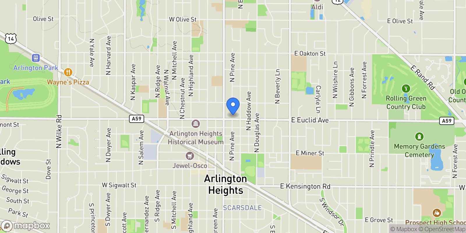 Map showing 300 E. Euclid Avenue, Arlington Heights, IL, 60004, USA, Prospect Heights, Illinois, United States.