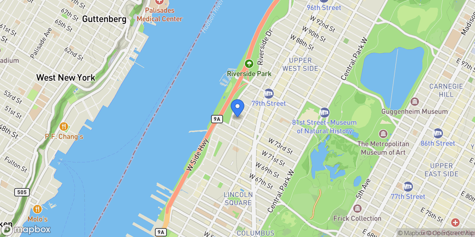 Map showing The Schwab House, 11 RIVERSIDE DR, New York, New York, United States.