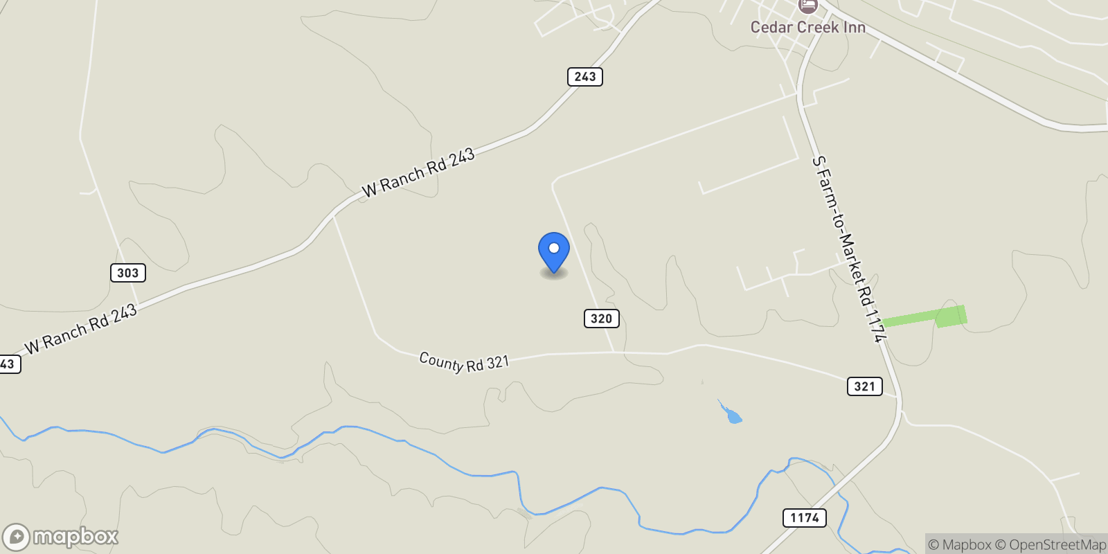 Map showing 1400 County Road 320, Bertram, TX 78605, Bertram, Texas, United States.