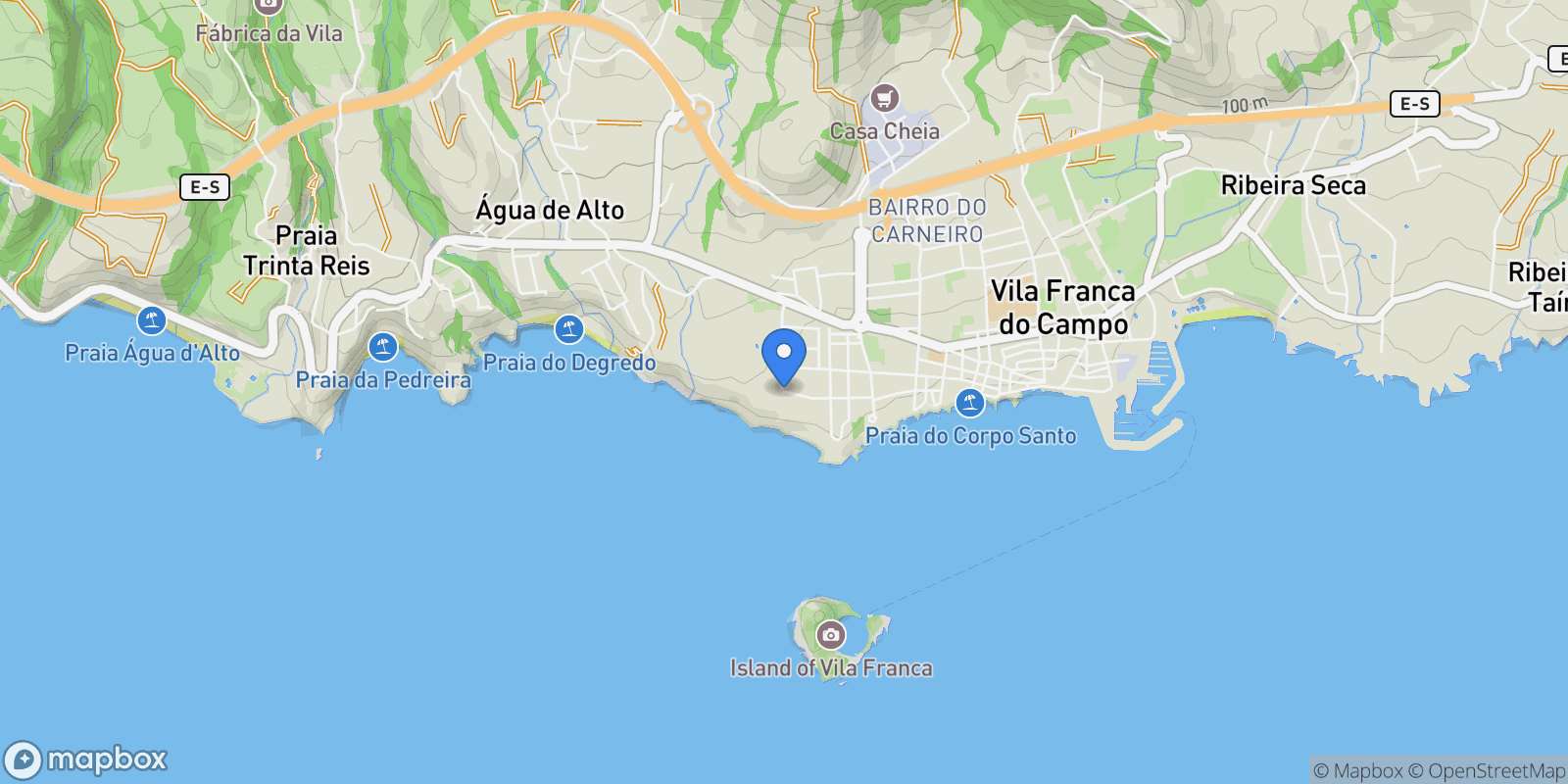 Map showing R. Padre António Cassiano, 9680 Vila Franca Do Campo, Portugal, Vila Franca do Campo (Sao Pedro), Azores, Portugal.