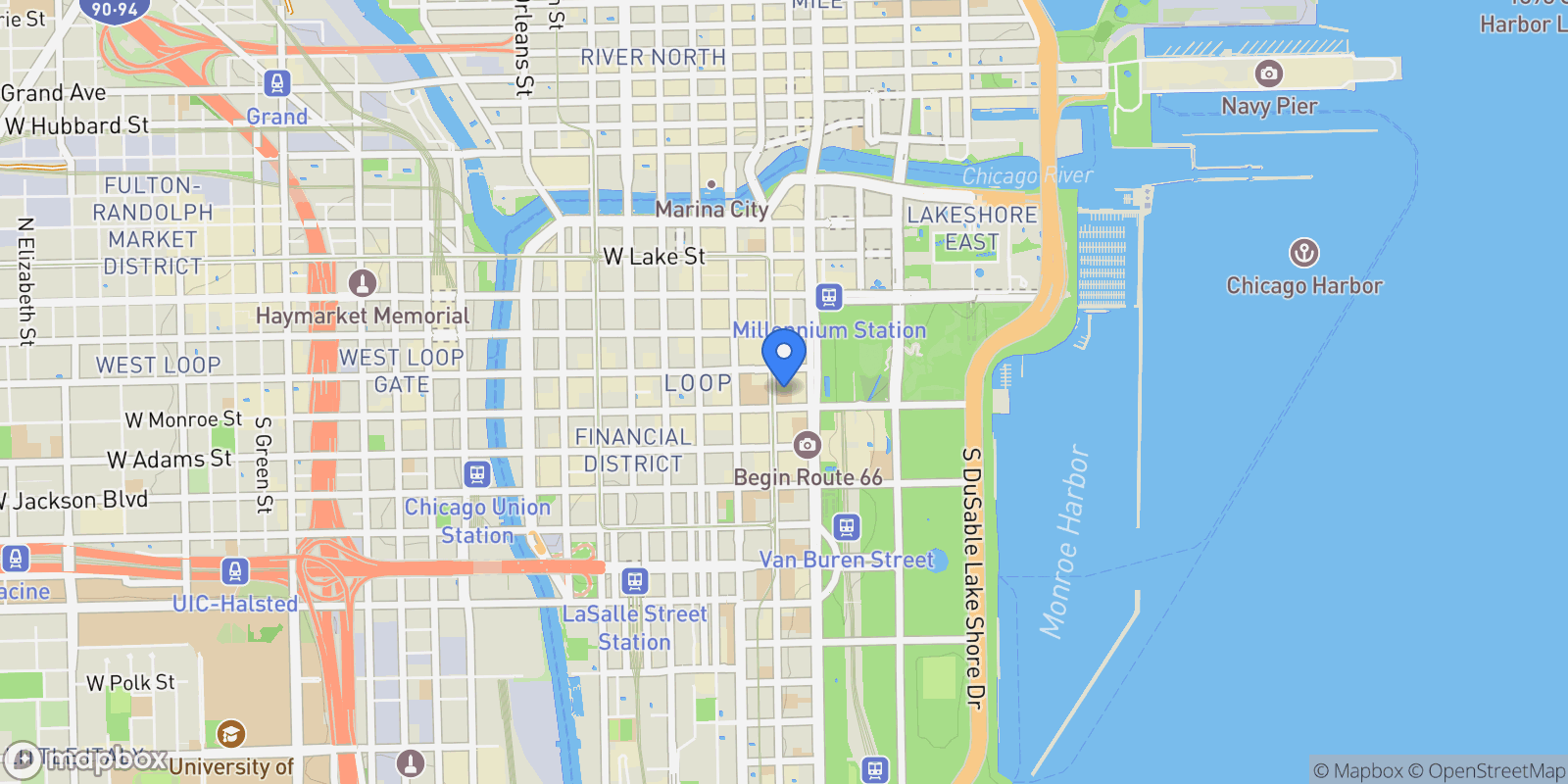 Map showing 60 E. Monroe Street, #5802, Chicago, IL, 60603, USA, Chicago, Illinois, United States.