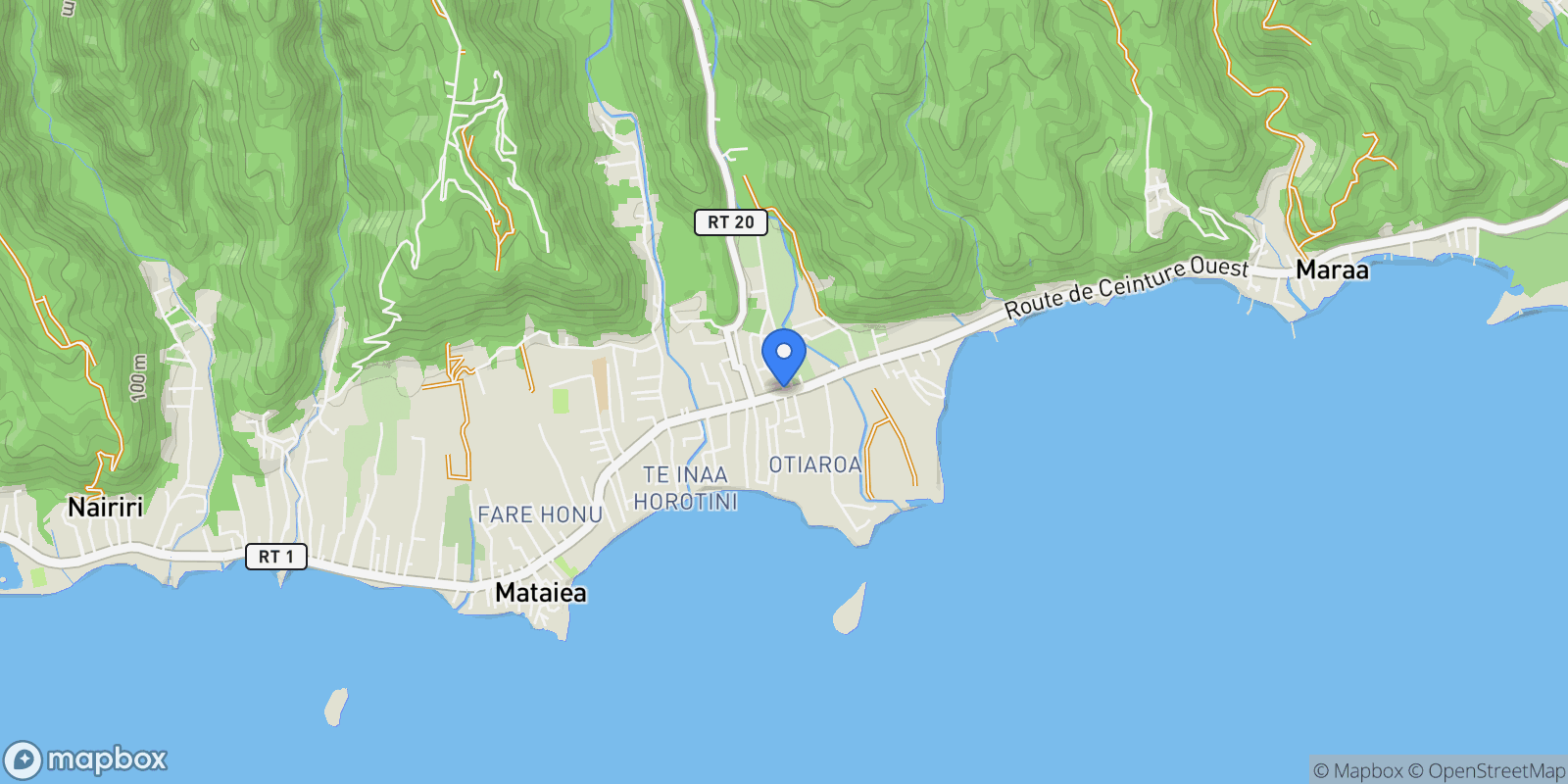 Map showing Teva i Uta, Teva i Uta, Teva I Uta, Windward Islands, French Polynesia.