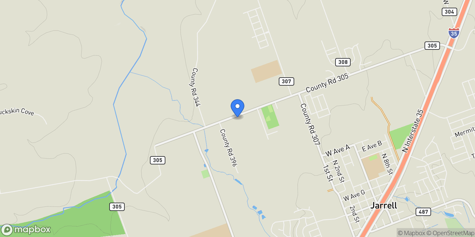 Map showing 1841 County Road 305, Jarrell, TX 76537, Jarrell, Texas, United States.