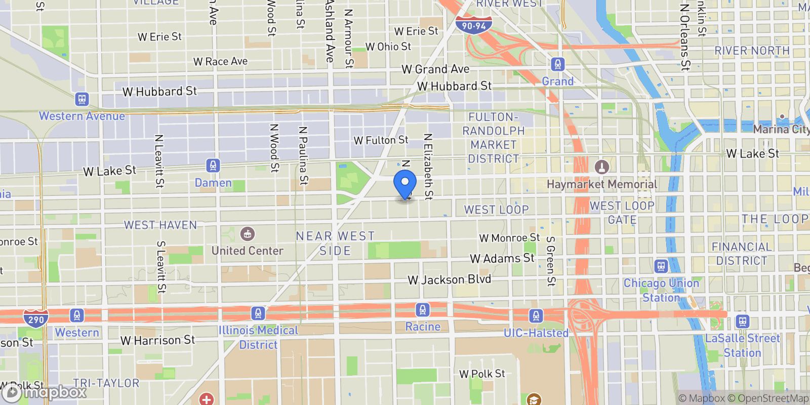 Map showing 1327 W. Washington Boulevard, #5CD, Chicago, IL, 60607, USA, Chicago, Illinois, United States.