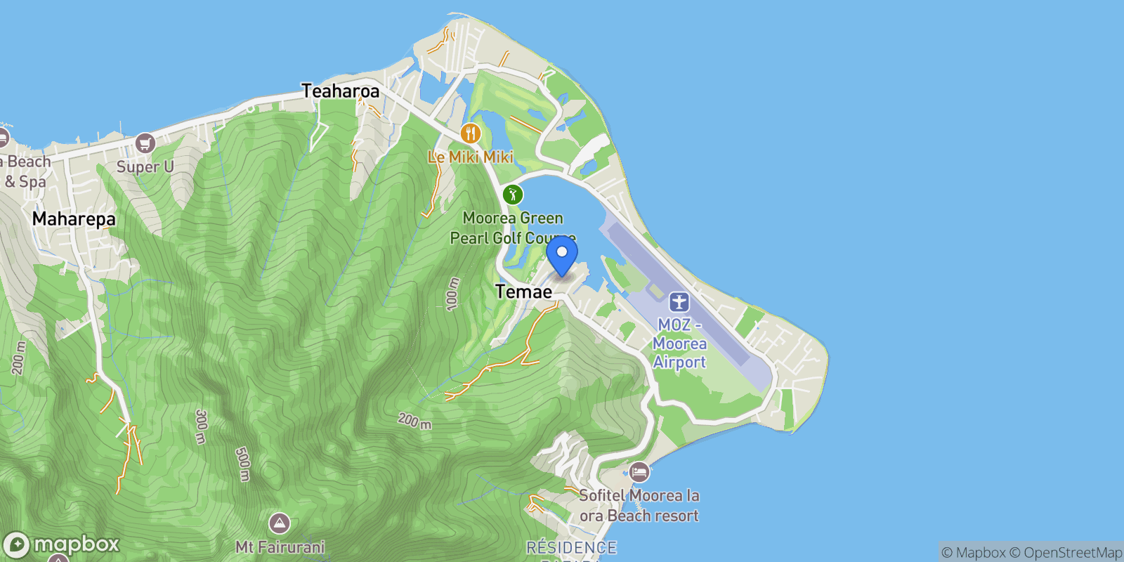 Map showing Temae, Temae, Windward Islands, French Polynesia.