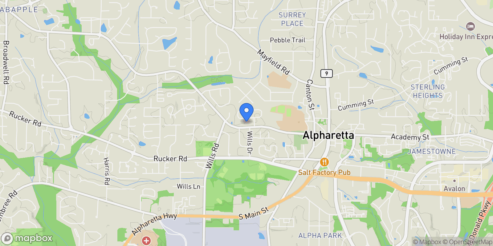 Map showing 417 Lynne Circle, Alpharetta, Georgia, United States.