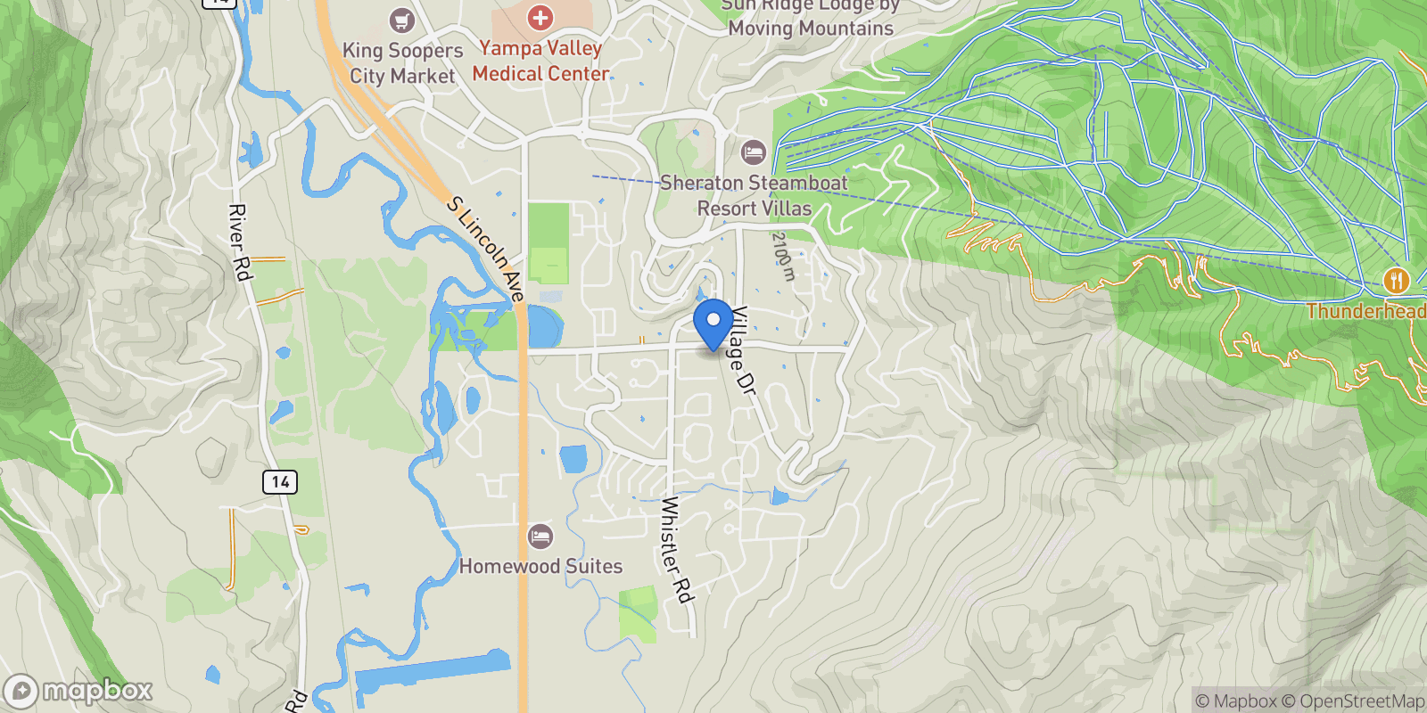 Map showing 1565 Shadow Run Frontage Unit# B307, Steamboat Springs, CO 80487, Steamboat Springs, Colorado, United States.