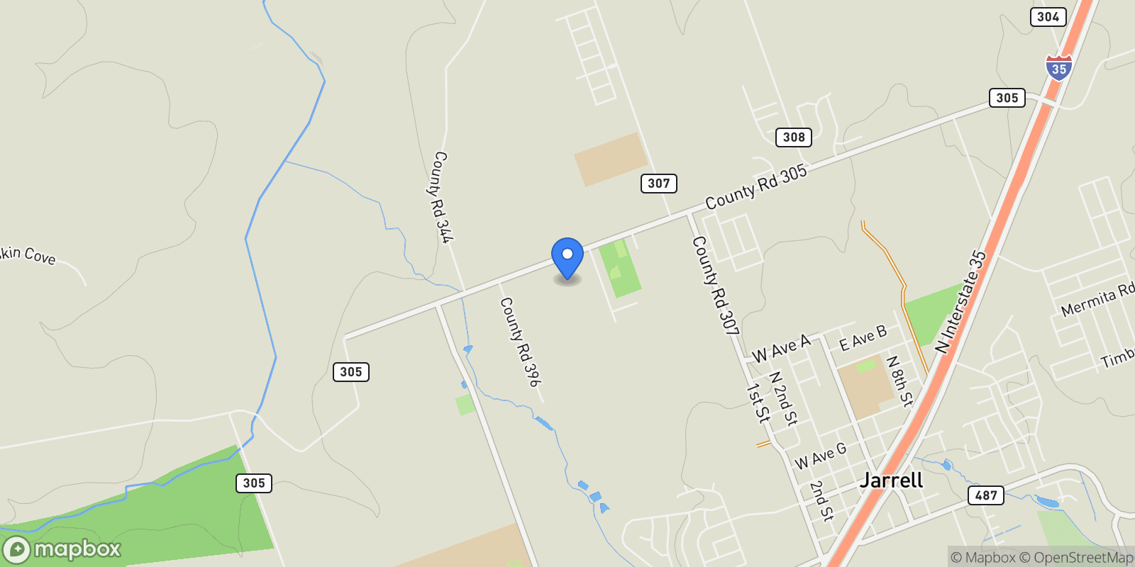 Map showing 1833 County Road 305, Jarrell, TX 76537, Jarrell, Texas, United States.