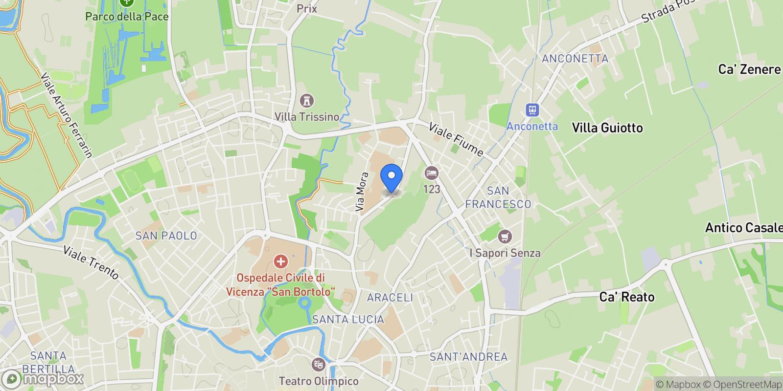 Map showing Viale Astichello, Villa Guiccioli, Veneto, Italy.