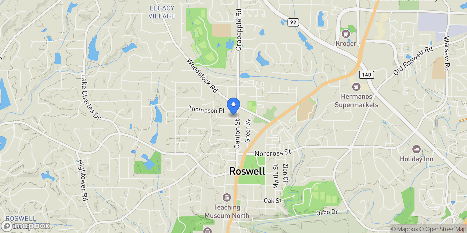 Map showing 1144 Canton Street, Roswell, Georgia, United States.