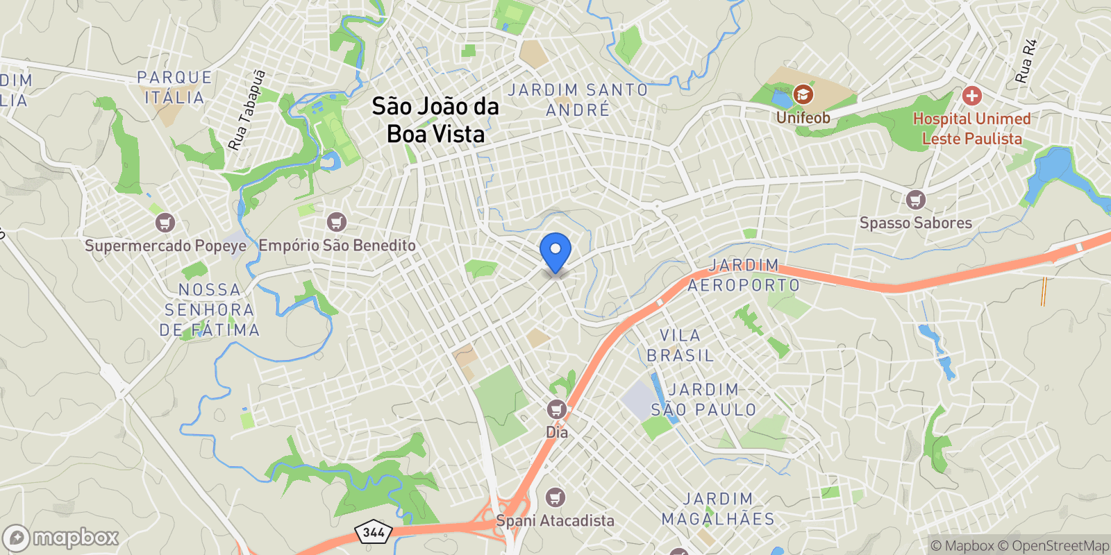 Map showing São João da Boa Vista, State of São Paulo, Brazil.