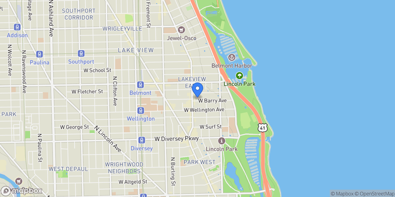 Map showing 536 W. Barry Avenue, Chicago, IL, 60657, USA, Chicago, Illinois, United States.