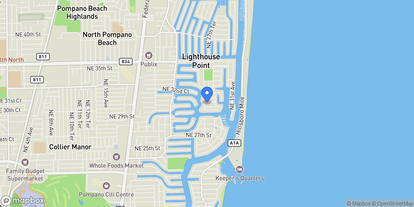 Map showing 2728 NE 31st St, Lighthouse Point, Florida, United States.