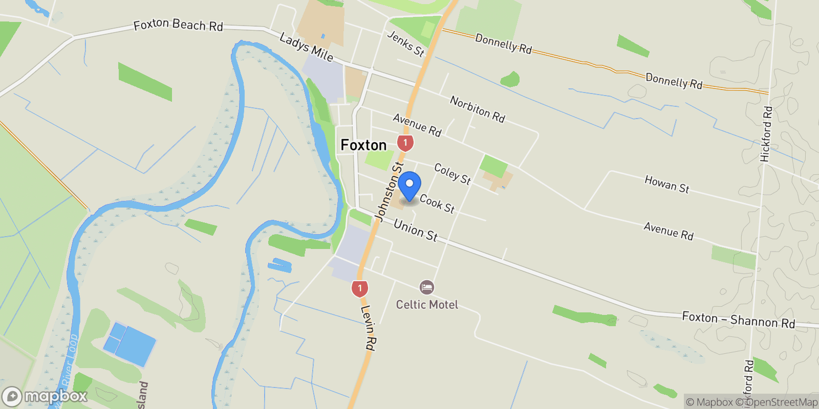 Map showing 14A Awahou Place, Foxton, MWT, Foxton, Manawatu-Wanganui, New Zealand.