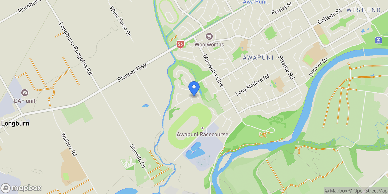 Map showing 6 The Oaks Awapuni, Palmerston North City, MWT 4412, Palmerston North, Manawatu-Wanganui, New Zealand.