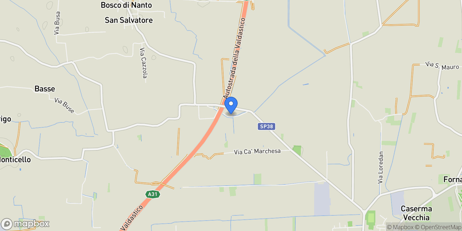 Map showing Via Basse, Veneto, Italy.