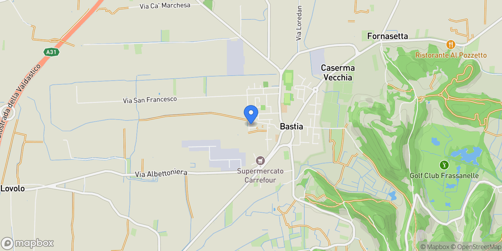 Map showing Via Albettoniera, Padova, Italy.
