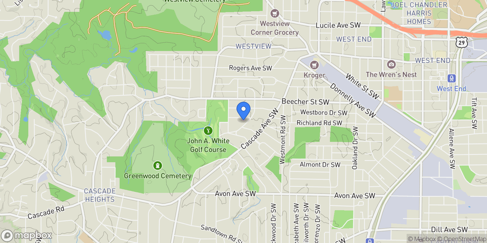 Map showing 1688 Richland Road SW, Atlanta, Georgia, United States.