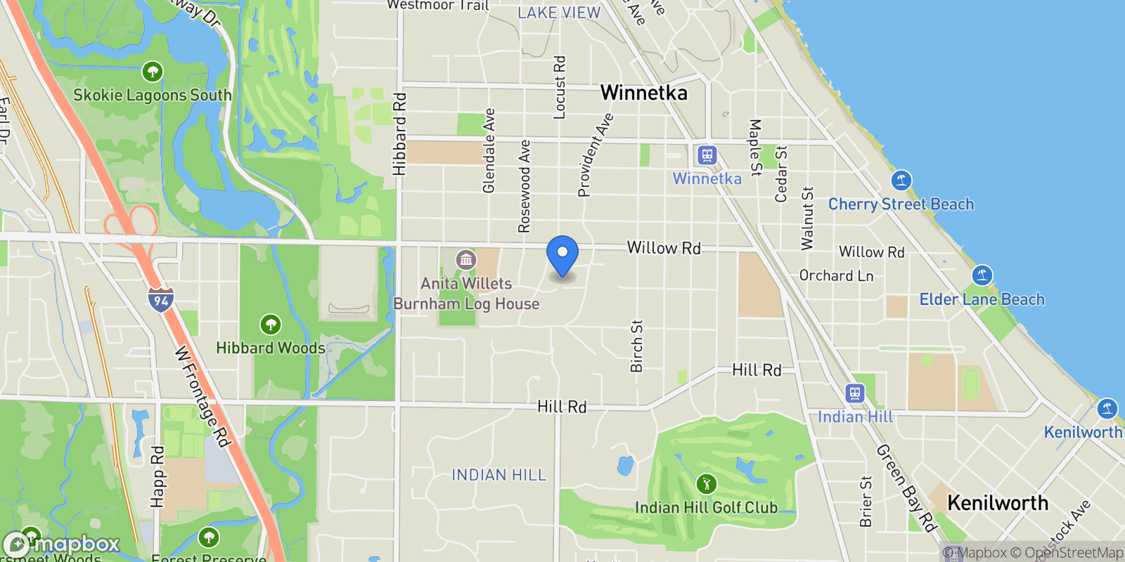 Map showing 296 White Oak Lane, Winnetka, IL, 60093, USA, Winnetka, Illinois, United States.