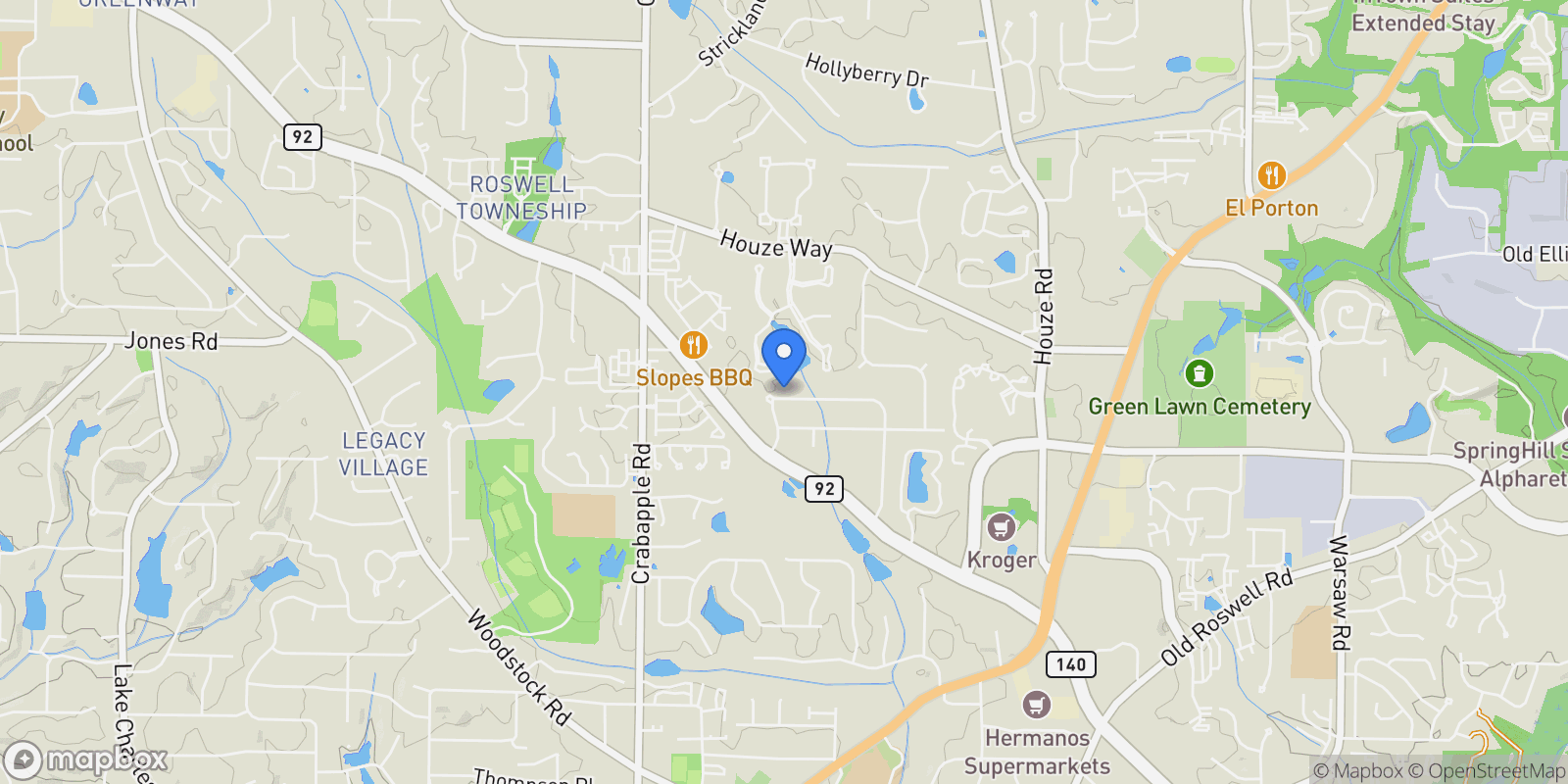 Map showing 200 Bent Grass Drive, Roswell, Georgia, United States.