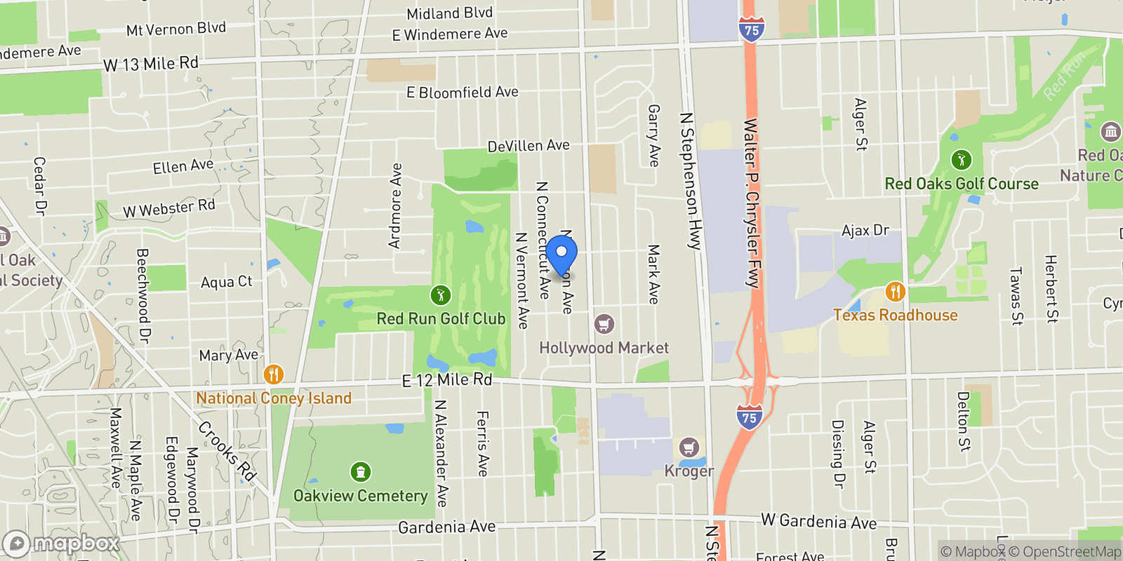 Map showing 2217 N Wilson Avenue, Royal Oak, MI 48073, Royal Oak, Michigan, United States.
