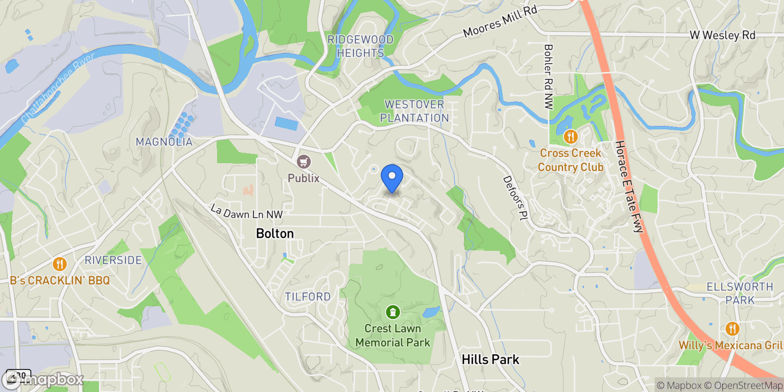 Map showing 1017 Brandsford Street NW, Atlanta, Georgia, United States.