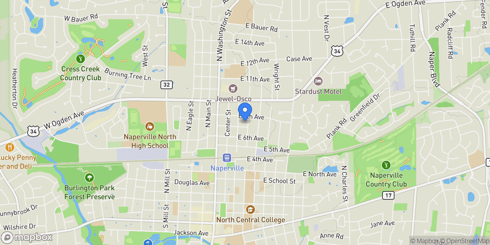 Map showing 717 N. Brainard Street, Naperville, IL, 60563, USA, Naperville, Illinois, United States.