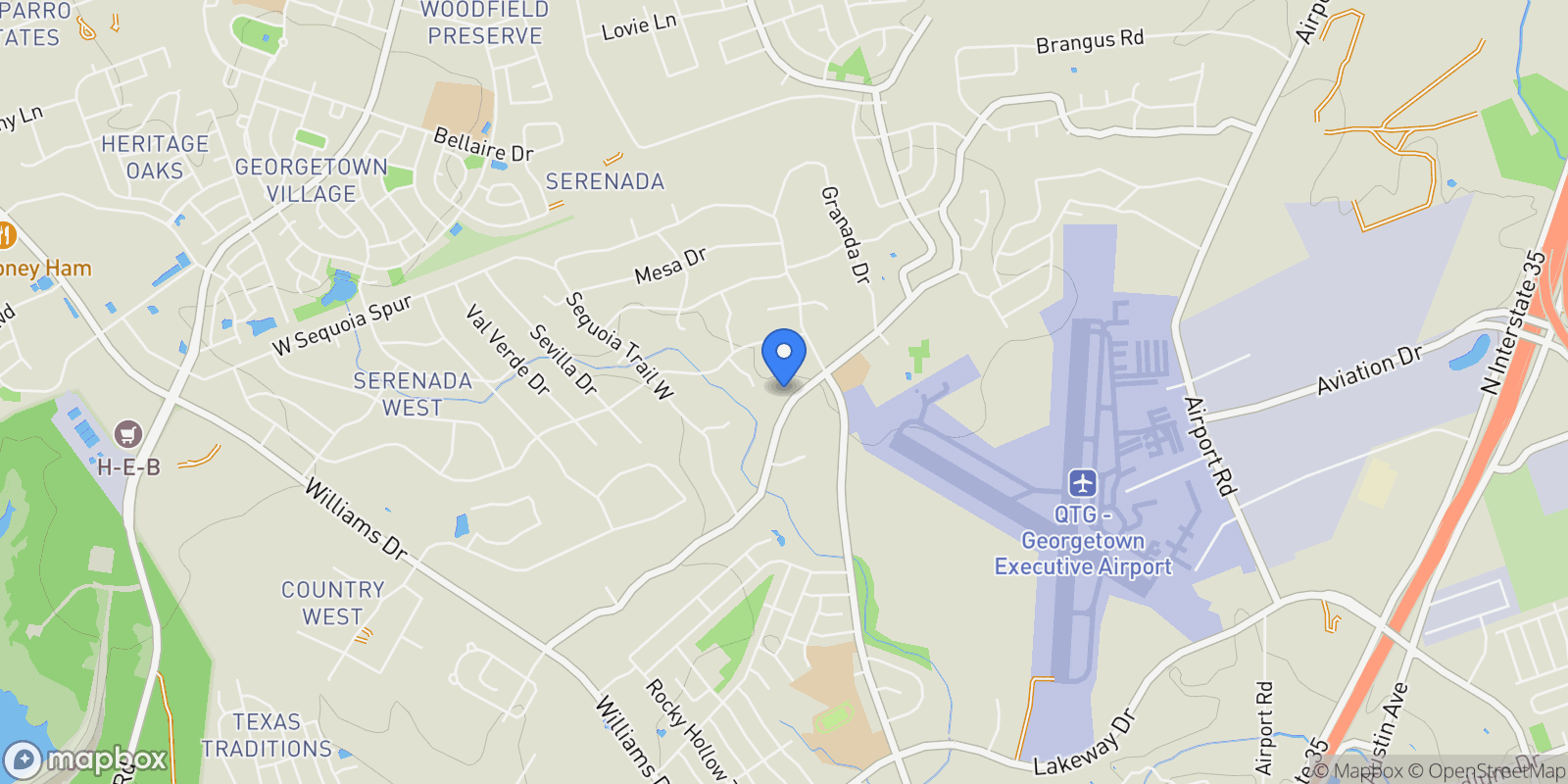 Map showing 215 Serenada Drive, Georgetown, TX 78628, Georgetown, Texas, United States.