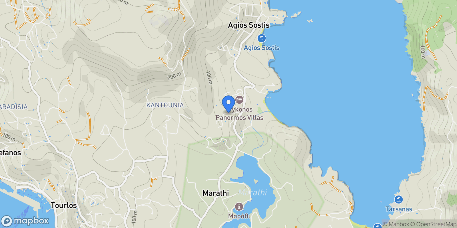Map showing Mykonos, Aegean, Greece.