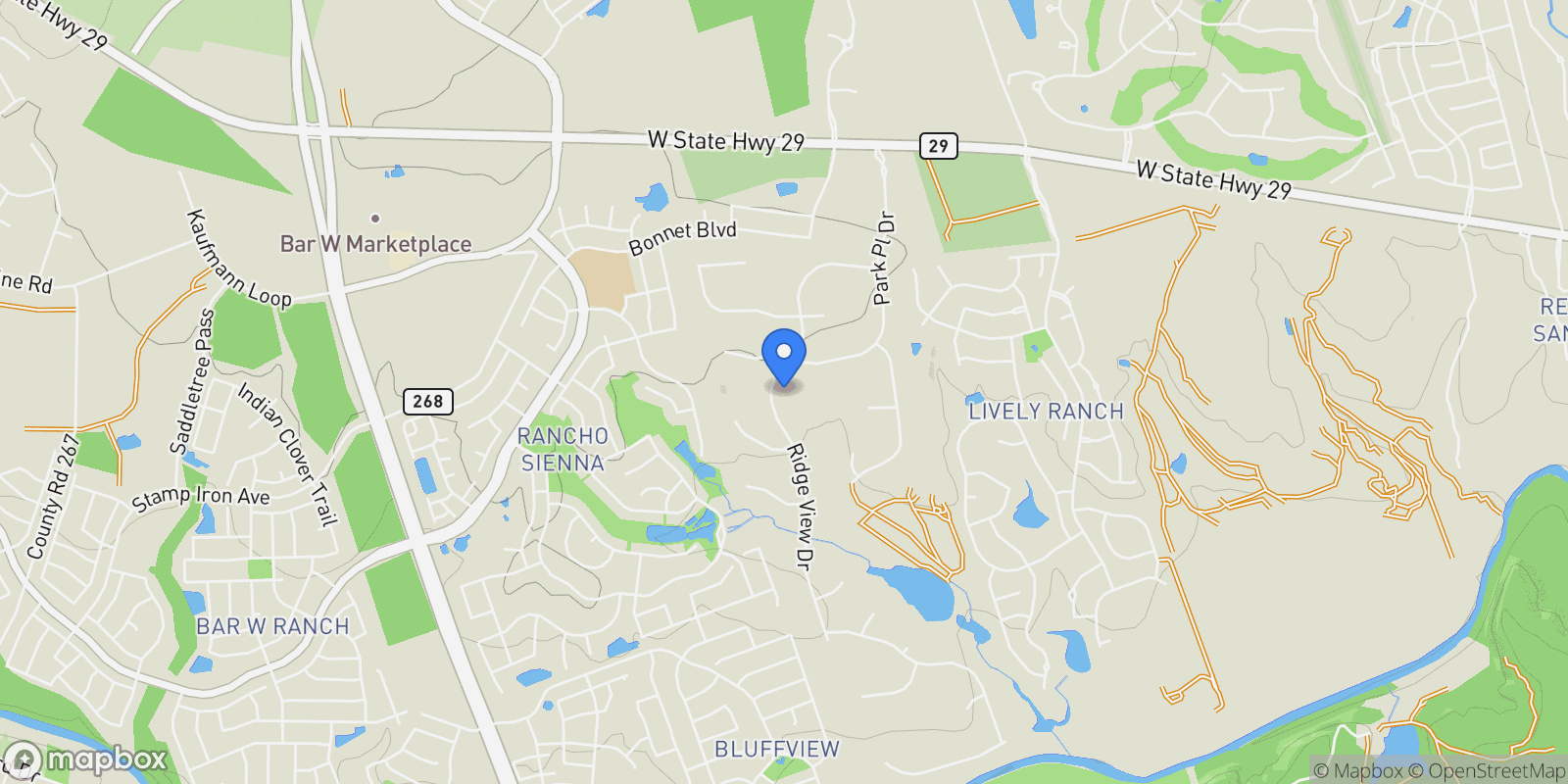 Map showing 109 Ridge View Drive, Georgetown, TX 78628, Georgetown, Texas, United States.
