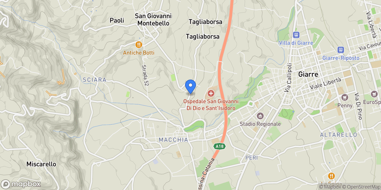 Map showing Via delle Acacie, Giarre, Sicily, Italy.