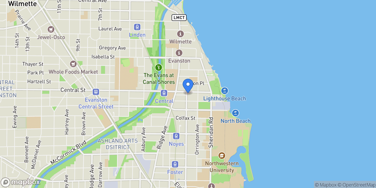 Map showing 736 Central Street, Evanston, IL, 60201, USA, Evanston, Illinois, United States.