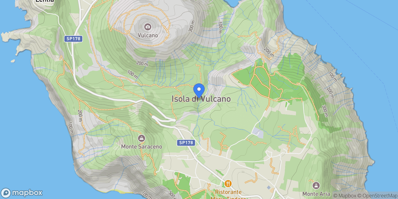 Map showing Isola di Vulcano, Vulcano Piano, Sicily, Italy.