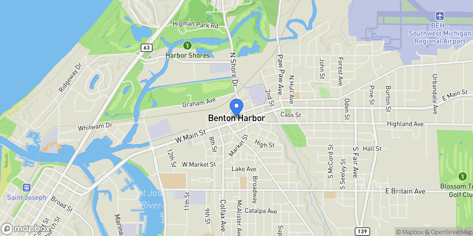 Map showing 639 Sul Lago, Benton Harbor, MI, 49022, USA, Benton Harbor, Michigan, United States.