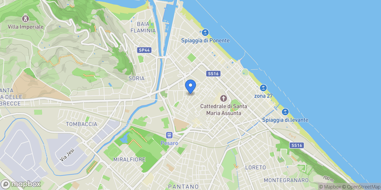 Map showing Via Bovio, Pesaro, Marche, Italy.