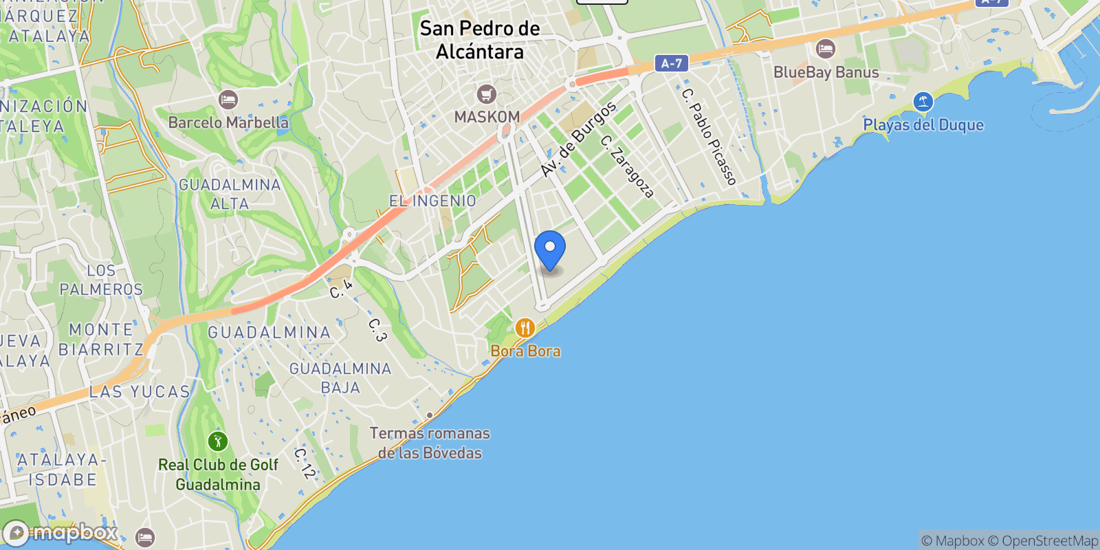Map showing San Pedro de Alcántara, Málaga, San Pedro de Alcantara, Andalusia, Spain.