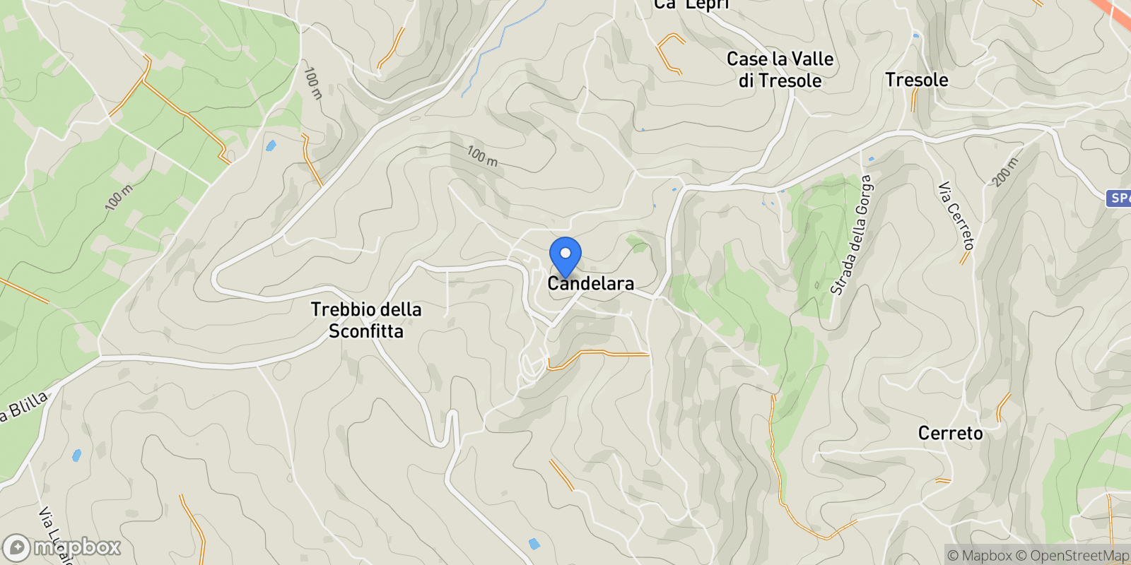 Map showing strada della Pieve, Candelara, Marche, Italy.