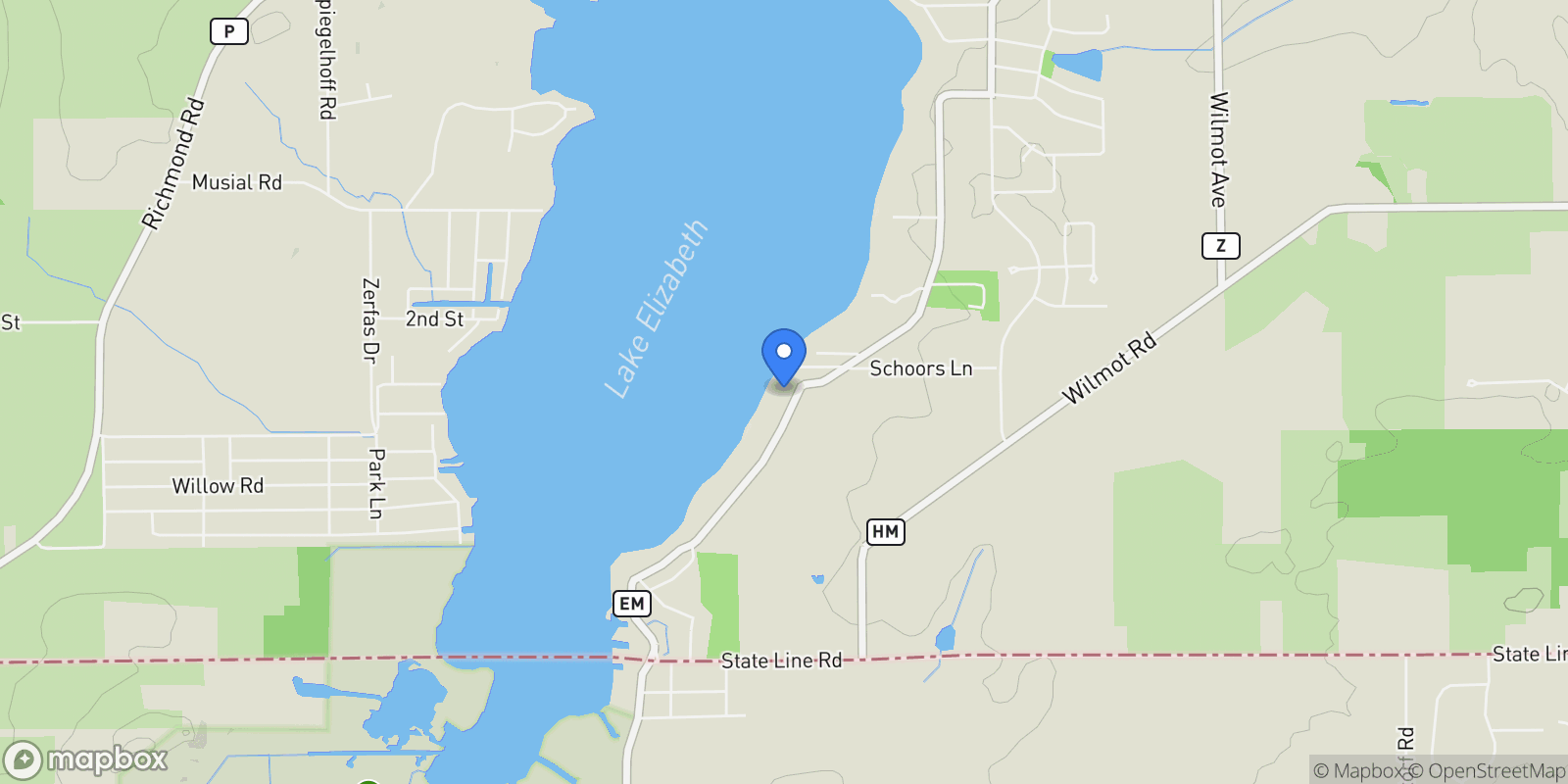 Map showing 2611 E. Lake Shore Dr, Twin Lakes, WI, 53181, USA, Twin Lakes, Wisconsin, United States.