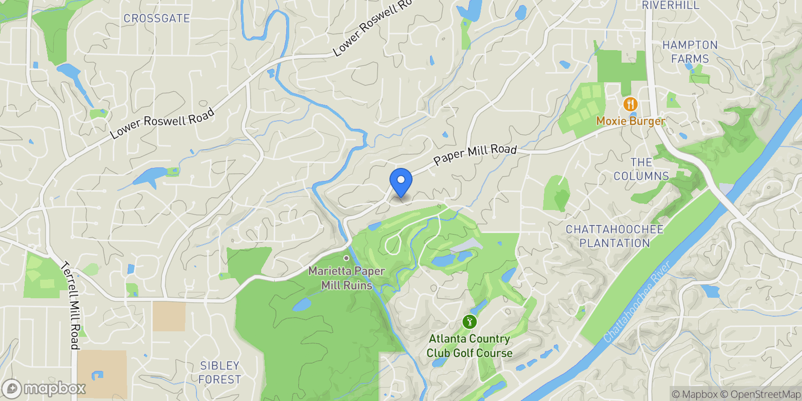 Map showing 4131 Thunderbird Drive SE, Marietta, Georgia, United States.