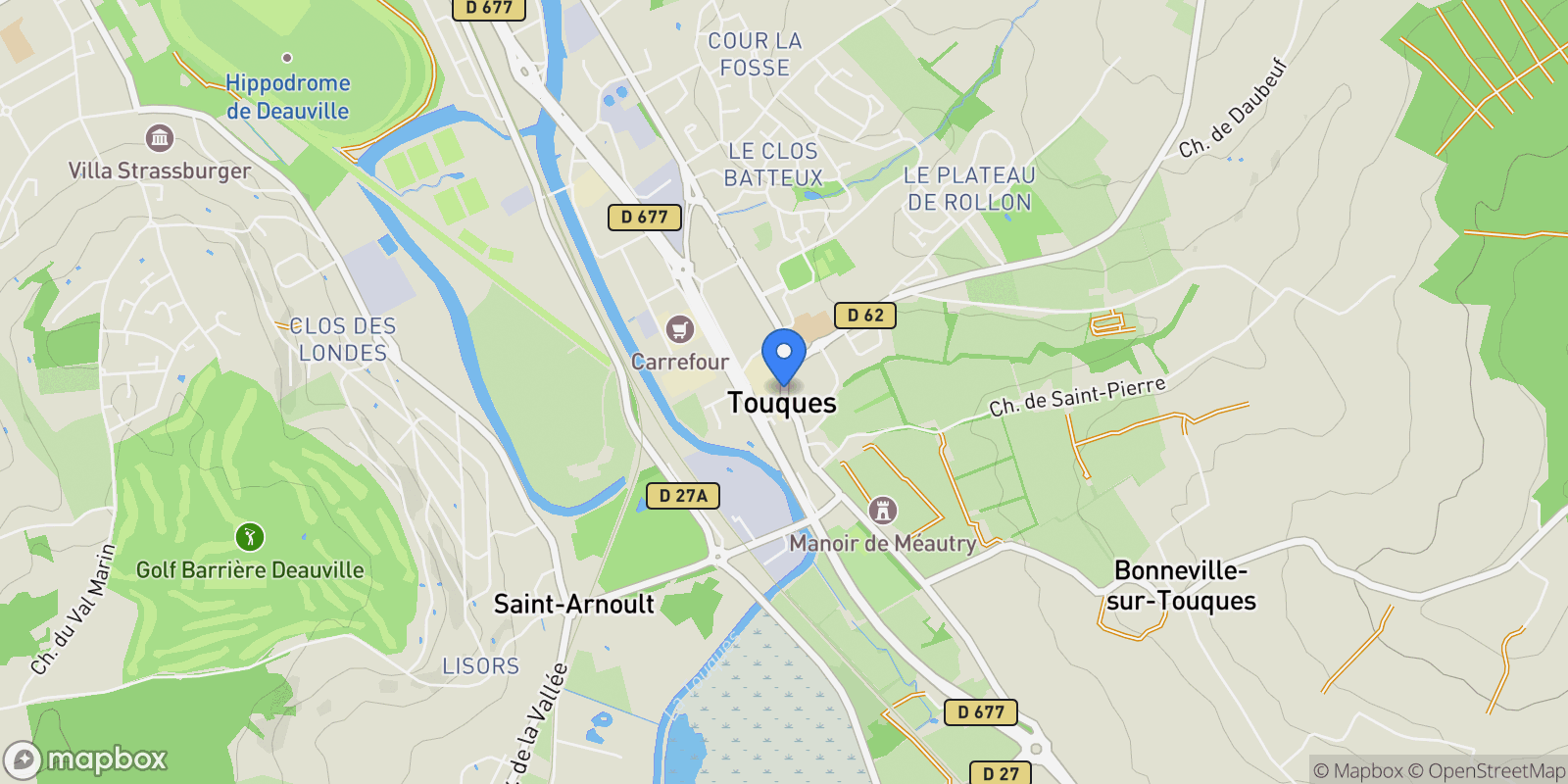 Map showing Touques, Normandy, France.