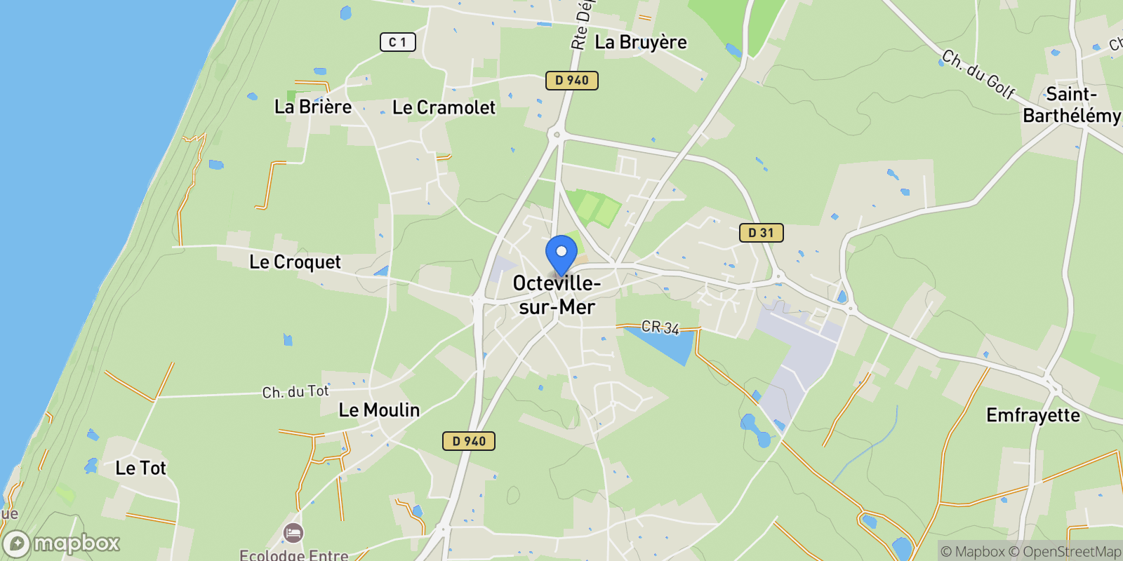 Map showing Octeville-sur-Mer, Normandy, France.