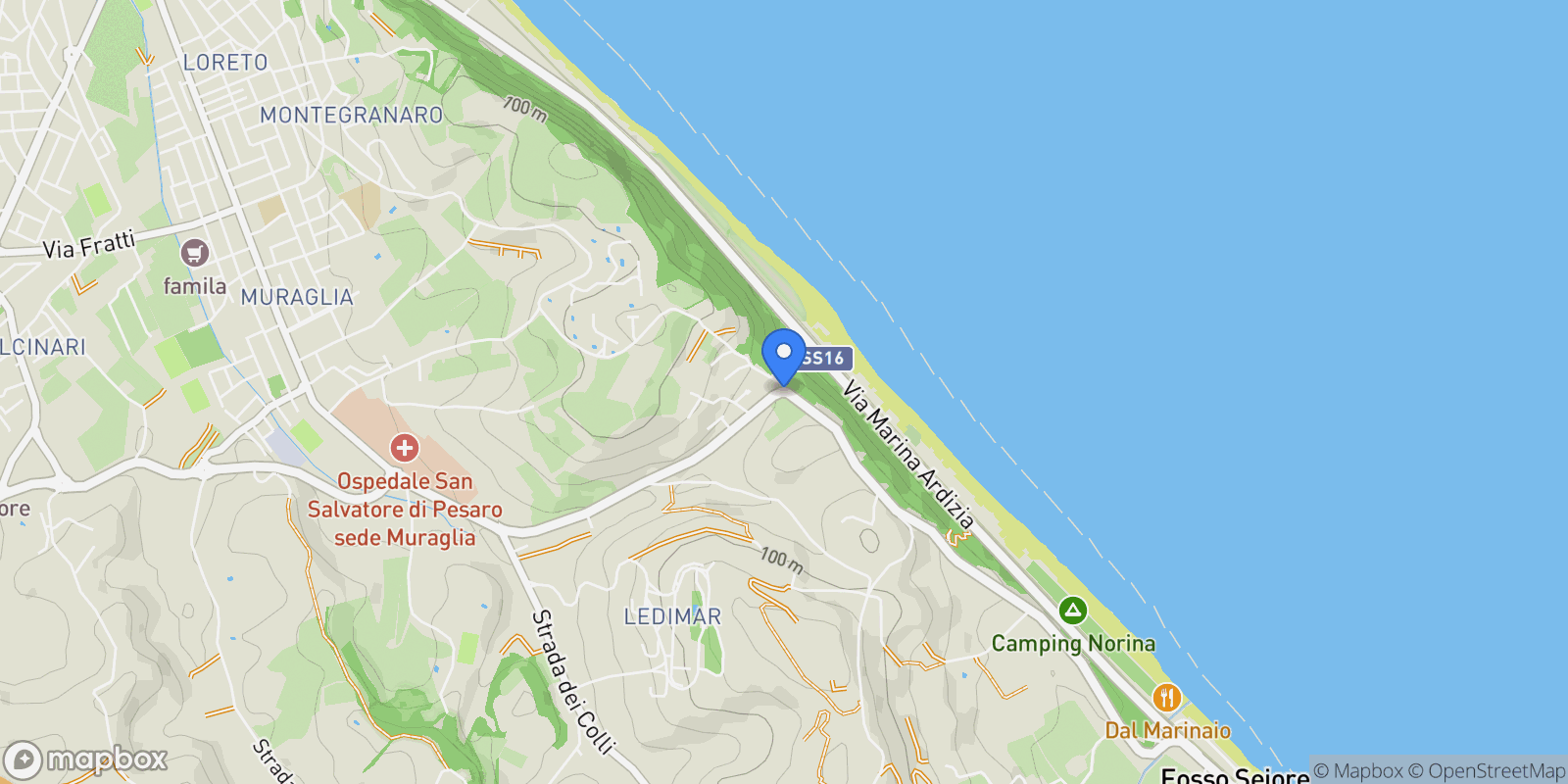 Map showing Strada Panoramica Ardizio, Pesaro, Marche, Italy.