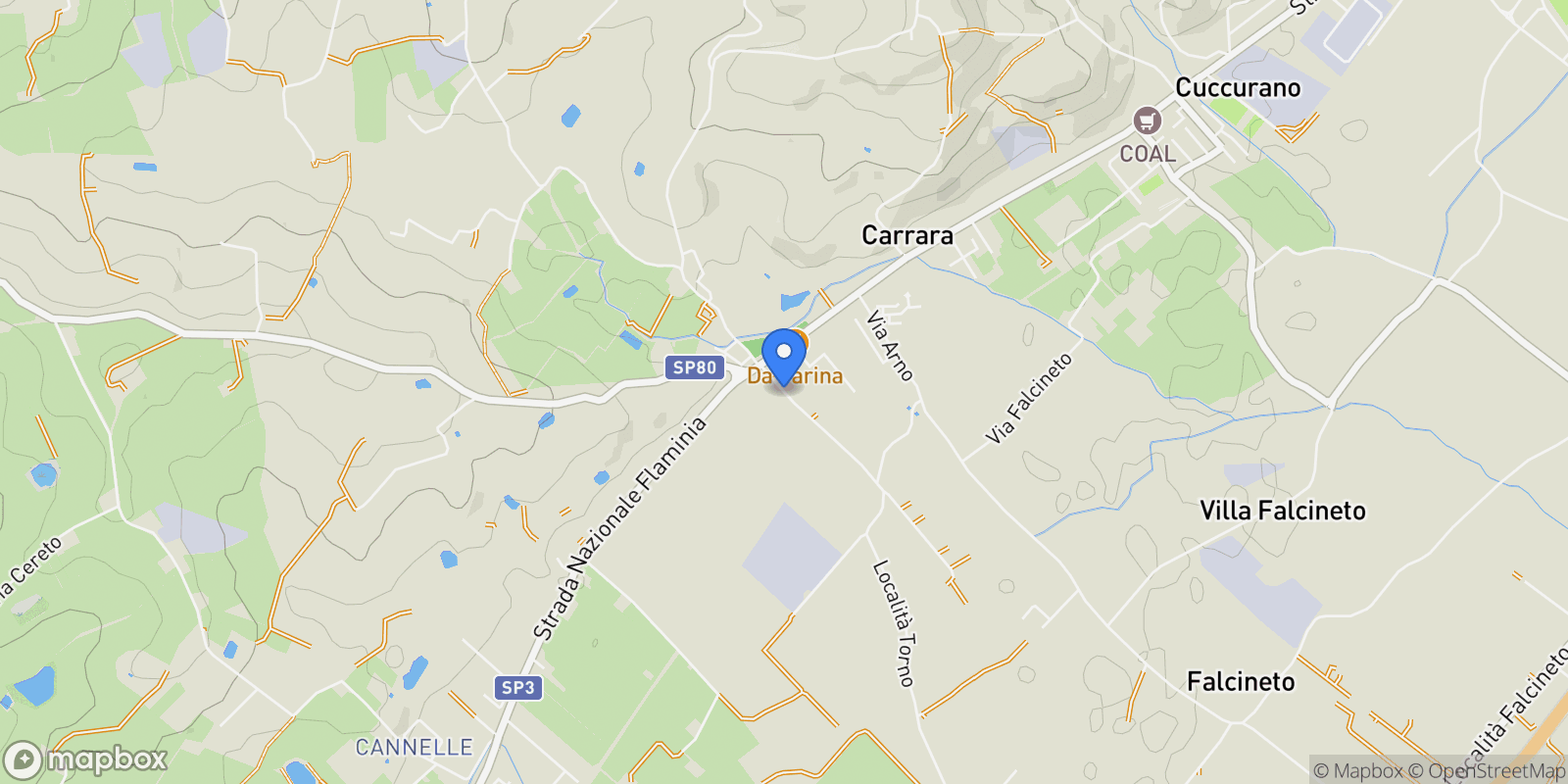 Map showing Via Croce Levata, Carrara, Marche, Italy.
