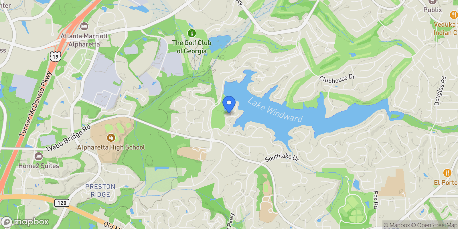 Map showing 1605 Spinnaker Drive, Alpharetta, Georgia, United States.